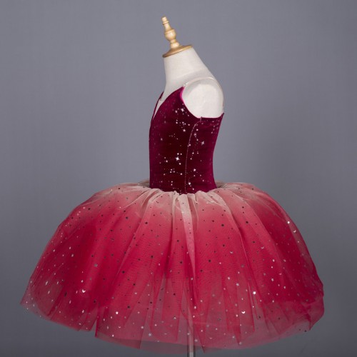 Girls wine red navy ballet dance dress kids modern dance long length tutu skirt ballet dance costumes for children